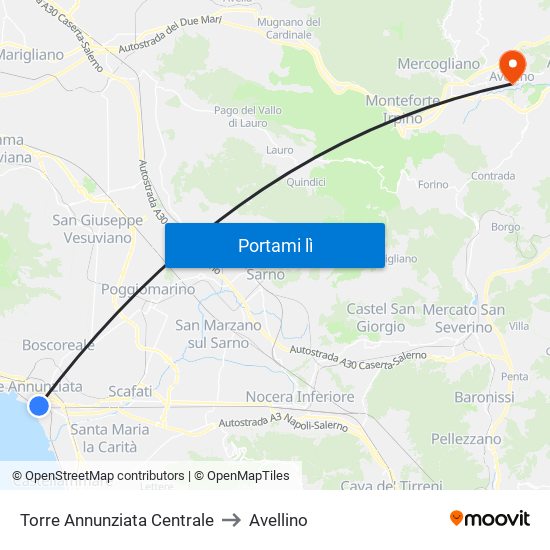 Torre Annunziata Centrale to Avellino map