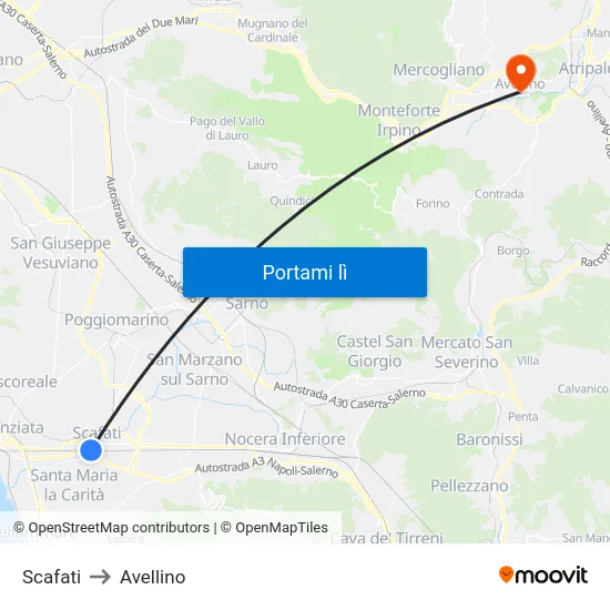 Scafati to Avellino map