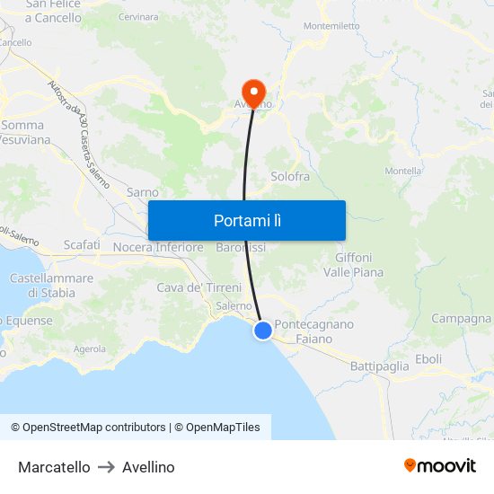 Marcatello to Avellino map