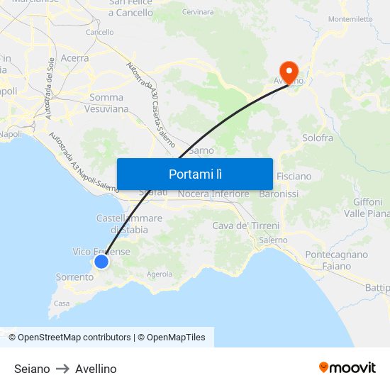 Seiano to Avellino map