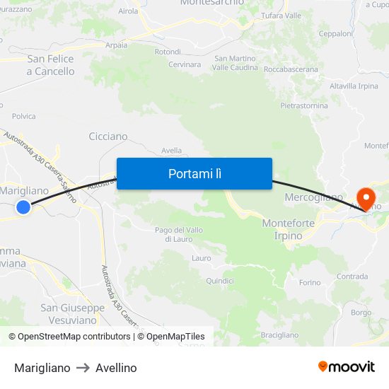 Marigliano to Avellino map
