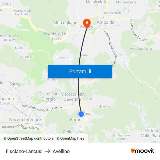 Fisciano-Lancusi to Avellino map