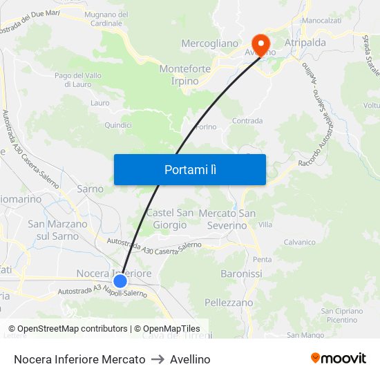 Nocera Inferiore Mercato to Avellino map