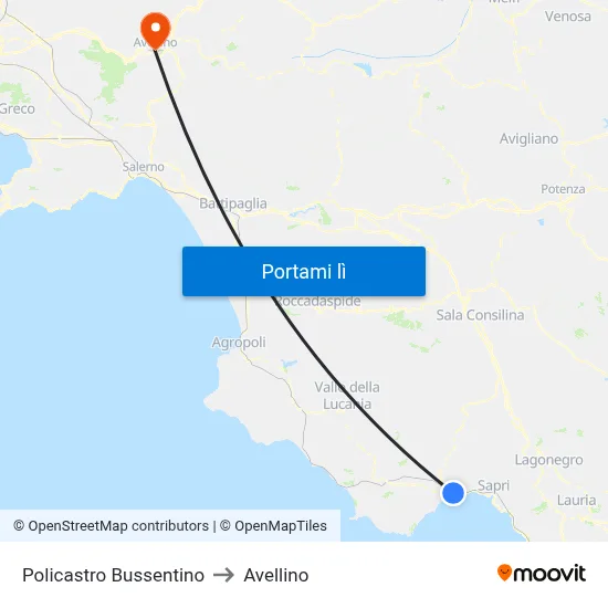 Policastro Bussentino to Avellino map