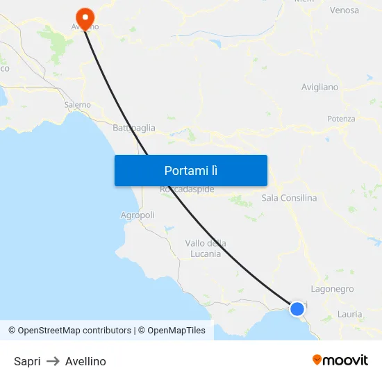 Sapri to Avellino map