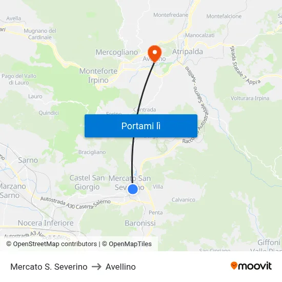 Mercato S. Severino to Avellino map