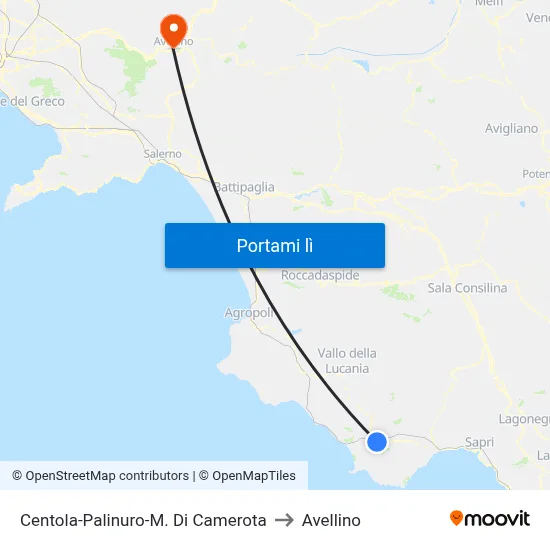 Centola-Palinuro-M. Di Camerota to Avellino map