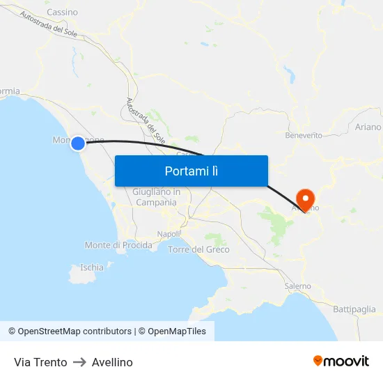 Via Trento to Avellino map