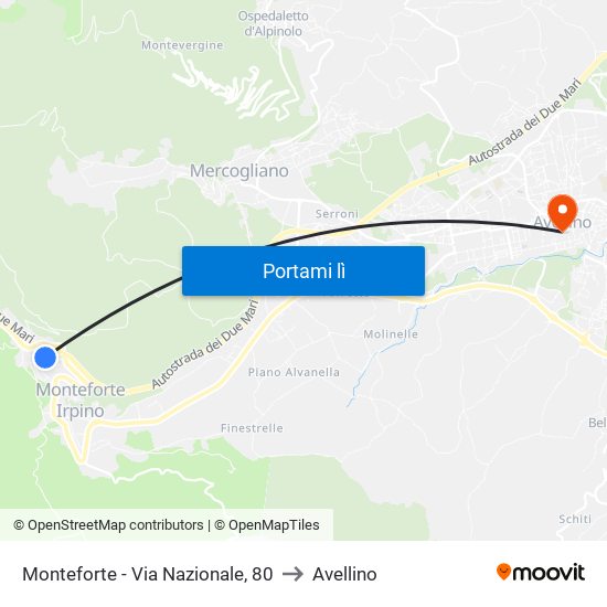 Monteforte - Via Nazionale, 80 to Avellino map