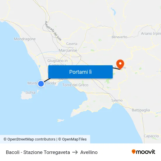 Bacoli - Stazione Torregaveta to Avellino map