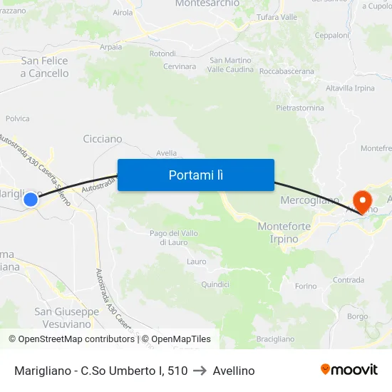 Marigliano - C.So Umberto I, 510 to Avellino map