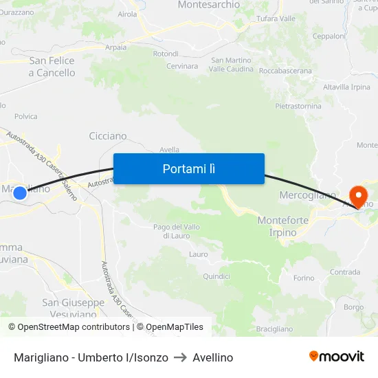 Marigliano - Umberto I/Isonzo to Avellino map