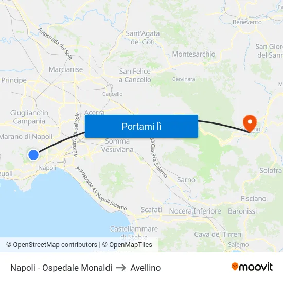 Napoli - Ospedale Monaldi to Avellino map