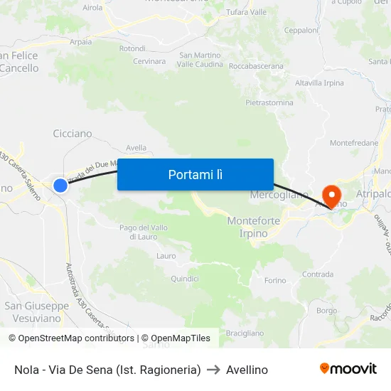 Nola - Via De Sena (Ist. Ragioneria) to Avellino map