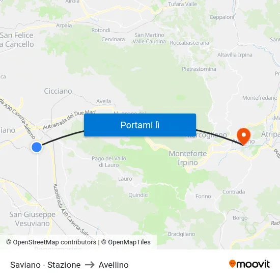 Saviano - Stazione to Avellino map