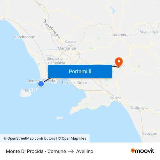 Monte Di Procida - Comune to Avellino map