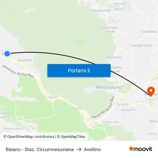 Baiano - Staz. Circumvesuviana to Avellino map