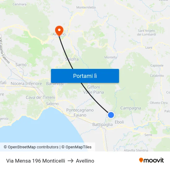 Via Mensa 196 Monticelli to Avellino map