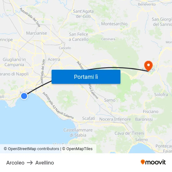 Arcoleo to Avellino map
