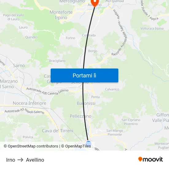 Irno to Avellino map