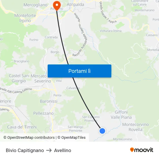 Bivio Capitignano to Avellino map