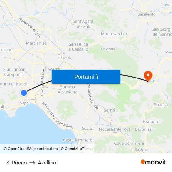 S. Rocco to Avellino map