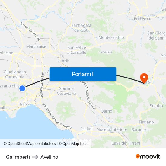 Galimberti to Avellino map