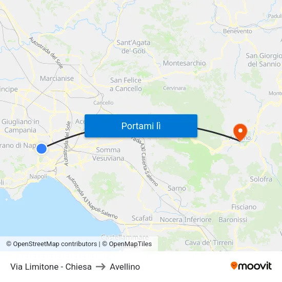 Via Limitone - Chiesa to Avellino map
