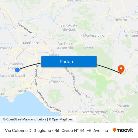 Via Colonne Di Giugliano - Rif. Civico N° 44 to Avellino map