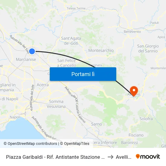 Piazza Garibaldi - Rif. Antistante Stazione FS to Avellino map