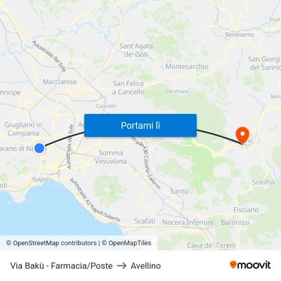 Via Bakù - Farmacia/Poste to Avellino map