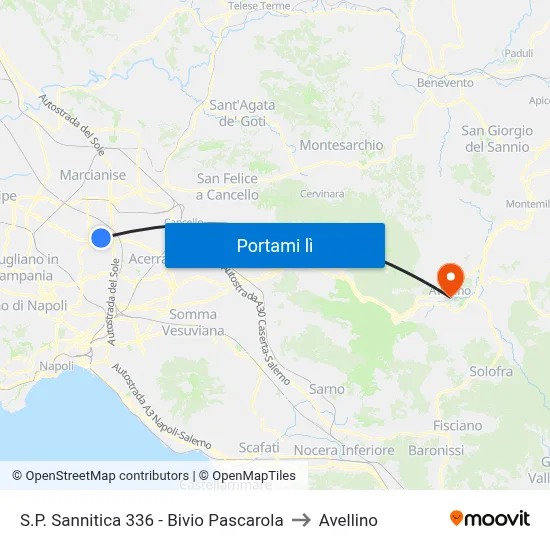 S.P. Sannitica 336 - Bivio Pascarola to Avellino map