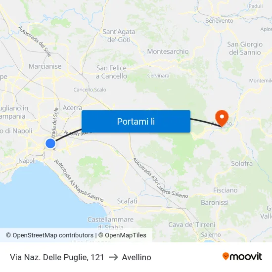 Via Naz. Delle Puglie, 121 to Avellino map