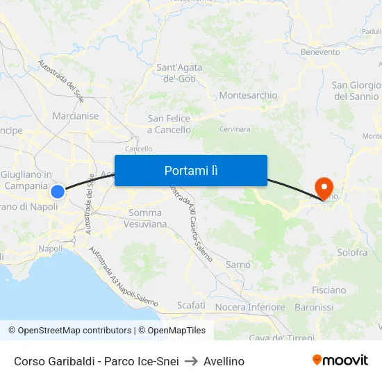 Corso Garibaldi - Parco Ice-Snei to Avellino map