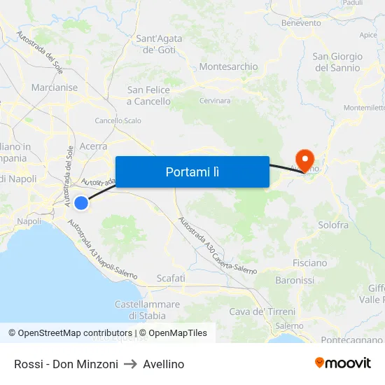 Rossi - Don Minzoni to Avellino map