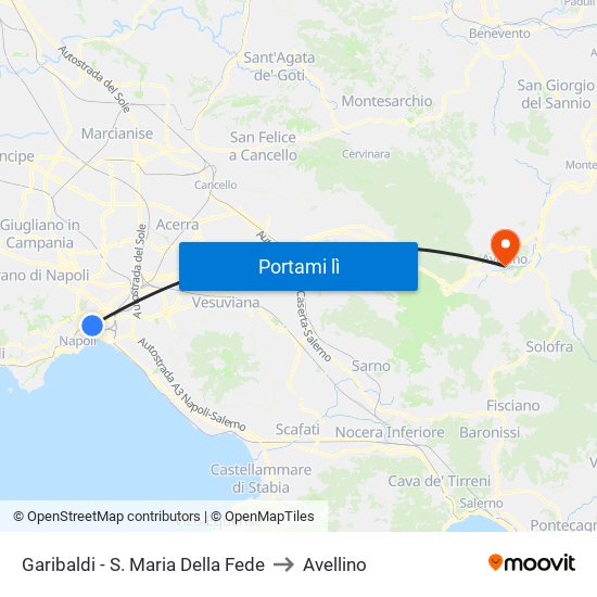 Garibaldi - S. Maria Della Fede to Avellino map