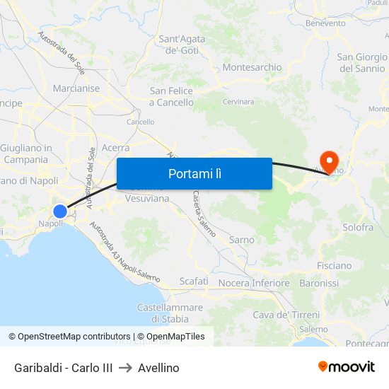 Garibaldi - Carlo III to Avellino map