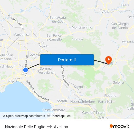 Nazionale Delle Puglie to Avellino map