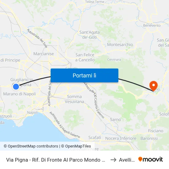 Via Pigna - Rif. Di Fronte Al Parco Mondo Nuovo to Avellino map