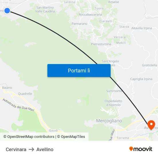 Cervinara to Avellino map