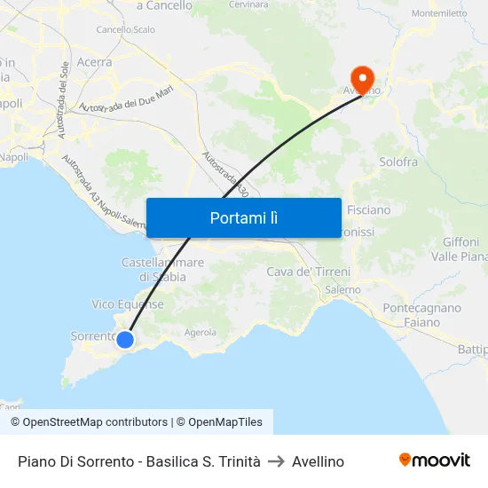 Piano Di Sorrento - Basilica S. Trinità to Avellino map