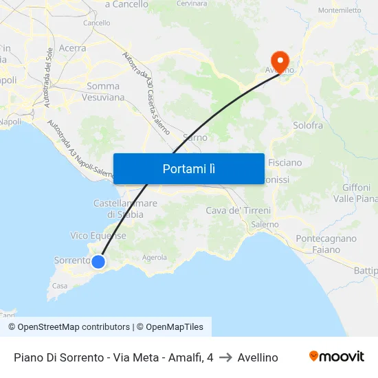 Piano Di Sorrento - Via Meta - Amalfi, 4 to Avellino map