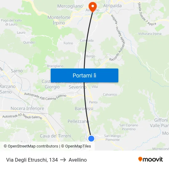 Via Degli Etruschi, 134 to Avellino map