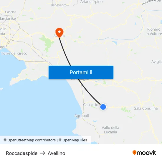 Roccadaspide to Avellino map