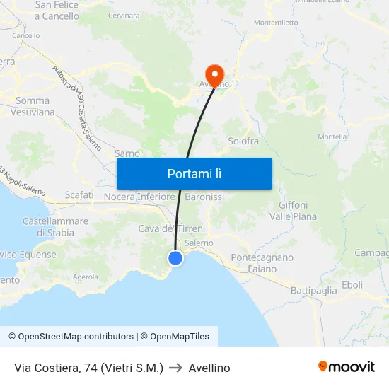 Via Costiera, 74 (Vietri S.M.) to Avellino map