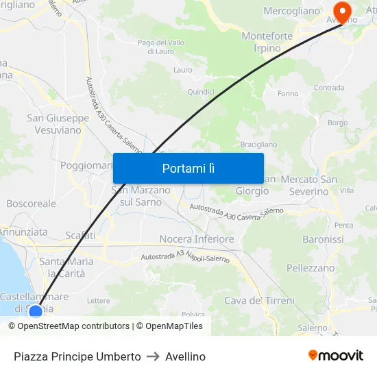 Piazza Principe Umberto to Avellino map