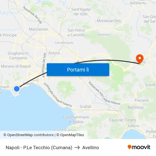 Napoli - P.Le Tecchio (Cumana) to Avellino map