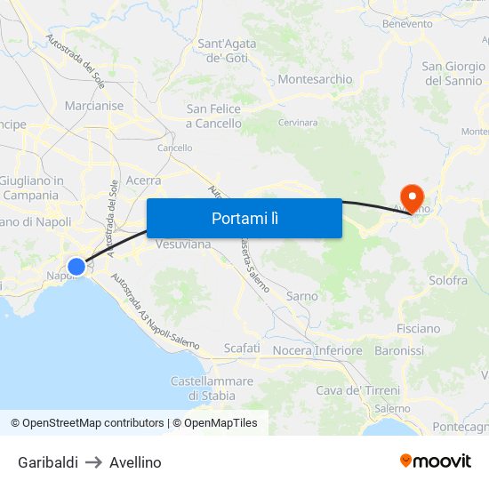 Garibaldi to Avellino map