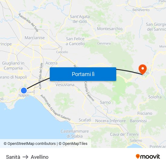 Sanità to Avellino map