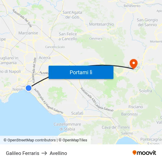 Galileo Ferraris to Avellino map